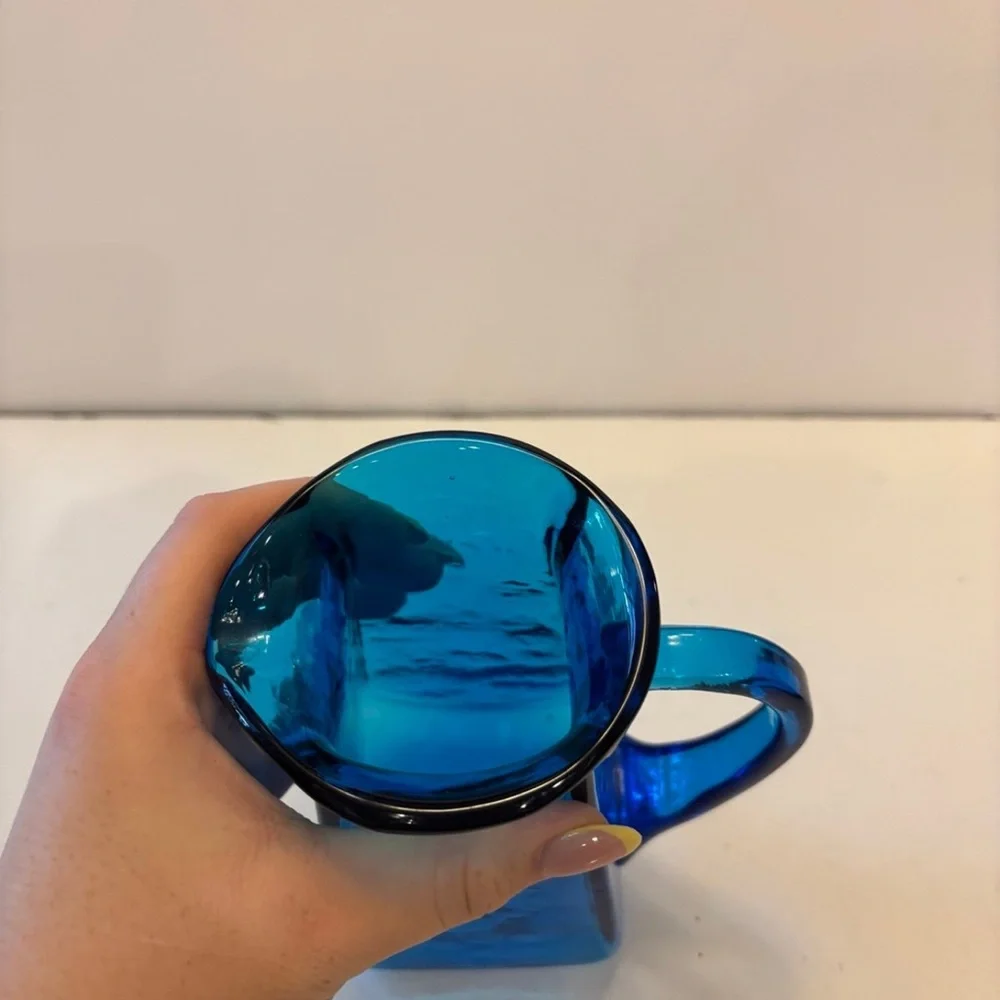 Blenko Blue Glass Hand Blown Glass Vase/ pitcher
